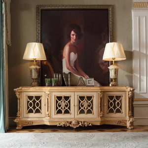 Mueble de TV Clásico de Lujo Hecho a Mano, Estilo Europeo, Madera de Caoba Tallada, Muebles para Sala de Estar para Apartamento, Indonesia - Product Image 3