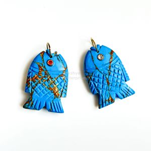 Pendentif poisson en cuivre et turquoise AAA, sculpté à la main, breloque poisson en pierre précieuse, argent 925, fait main, cristal de guérison, pour la fabrication de bijoux - Product Image 4