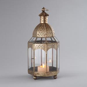 <b>Black</b> Iron <b>Lantern</b> With Glass Panels And Candle Holder For Home Decoration - Product Image 4