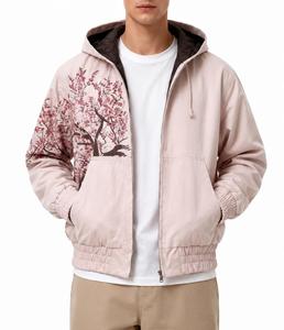 Veste à capuche unisexe brodée, écologique, avec imprimé fleurs de cerisier, coupe ample, coupe-vent, vêtements d'hiver décontractés - Product Image 1