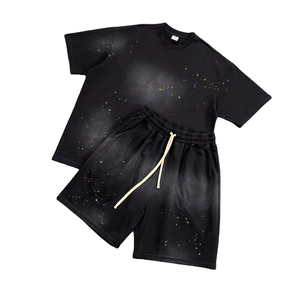 Ensemble décontracté 2 pièces en coton 100% de haute qualité, t-shirt et short surdimensionnés avec logo personnalisé imprimé pour hommes - Product Image 1