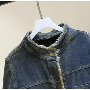 Blouson en jean pour homme 2026, simple boutonnage, col rond, décontracté et polyvalent, pour l'automne et l'hiver, effet délavé - Product Image 3