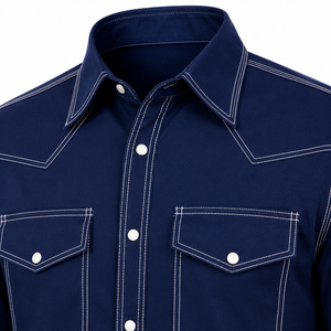 Chemise de travail pour homme bleu marine, style western, personnalisable, à manches longues, avec poches poitrine, coupe confortable, sérigraphiée, pour soudeurs - Product Image 5