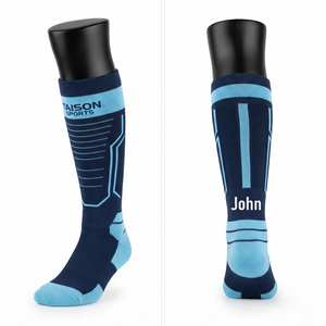 Custom Floorball Performance <b>Socks</b> 320 GSM Premium Knitted Compression Fabric Jacquard Logo Name - Product Image 1