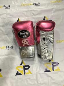 Gants de boxe professionnels rose et argentés, tendance, neufs, de haute qualité, en cuir véritable métallisé, sans couture, marque No Boxing No Life. - Product Image 2
