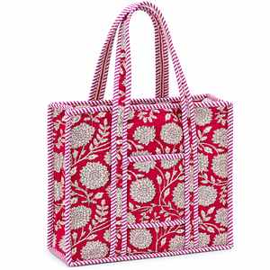 Sac fourre-tout en coton à panneaux floraux avec broderie, style classique, fermeture éclair, grande capacité, sac de shopping tendance - Product Image 1