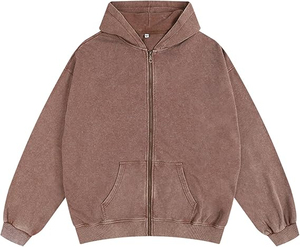 Sudadera con capucha extragrande para hombre, estilo vintage con lavado ácido, cremallera y bolsillo, ropa urbana moderna de primavera, color morado, tela personalizada. - Product Image 1