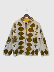 Veste en coton pour femmes grandes tailles avec imprimé grenade, coupe ample, manches chauve-souris, col montant, vêtement d'automne - Product Image 1
