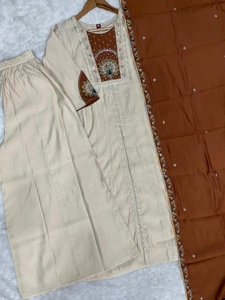 Beautiful Women's Traditional <b>Cream</b> Anarkali Kurti <b>Set</b> With Embroidered Neck And Sleeve Details Loose Fit From Samp Corporation - Product Image 4