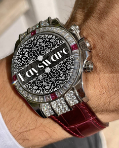 Reloj de Lujo con Moissanita para Hombre, VVS, Bisel con Moissanita Roja en Forma de Baguette, Correa de Cuero, Reloj de Pulsera Mecánico - Product Image 3