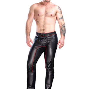 Pantalones de Uniforme Formales con Ribete de Cuero Premium, Ribete Rojo, Ecológicos e Impermeables para un Look Elegante y a la Moda - Product Image 5