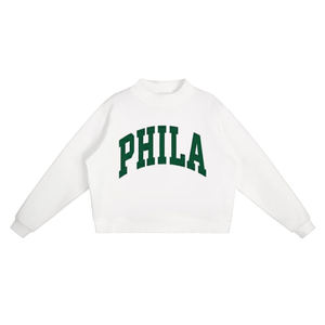 Sudadera Verde Crema con Letras Phila en Bloque, Cuello Acanalado, Puños y Dobladillo a Juego, Corte Holgado, Mangas Largas, Top Casual para Combinar en Capas - Product Image 6