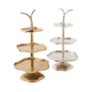 Handmade Aluminum Gold And Silver Dessert Stand Modern 3 Tier Metal Cake Stand With <b>Tree</b> <b>Branch</b> Handle For Wedding And Parties - Product Image 1