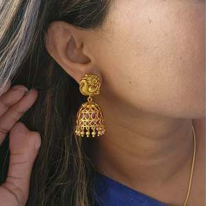 Ruby Jhumka Drop Earrings-Gold Plated with Natural Diamond Stone Classic Ethnic Style for Wedding Party & Engagement Gifts - Product Image 1