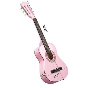 Chitarra Acustica Rotonda Rosa Chiaro da 30 Pollici con Manico in ABS, Plettri in Rame, Corde, Capotasto, Custodia, Accordatore e Tracolla - per Principianti - Product Image 3