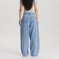 Jean en denim coupe skinny taille haute pour femme, jambe droite, bleu clair, style vintage, tendance, style urbain
