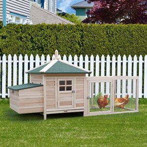 Mignon poulailler en bois de 77 pouces avec nichoir, maisonnette pour poules, plateau amovible, rampe et enclos extérieur, cage naturelle pour animaux - Product Image 2