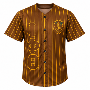 Camiseta de Béisbol IOTA Marrón Dorado para Hombre, Manga Corta, Cierre de Botones, Letras Griegas, Camisa Deportiva de Fraternidad, Hermandad, Campus Atlético - Product Image 3