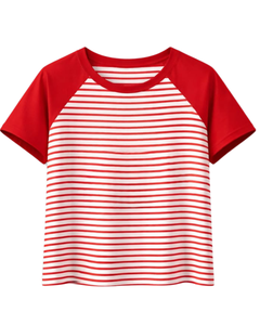 Camiseta Raglán Personalizada a Rayas Rojas y Blancas para Hombre, Camiseta Informal de Algodón para Verano, Manga en Contraste, Cuello Redondo, Fabricante y Proveedor OEM - Product Image 1