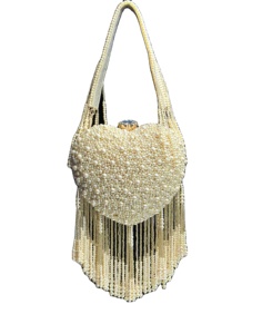 Bolso de Mano de Novia en Forma de Corazón con Cuentas de Terciopelo y Perlas Hechas a Mano para Moda Vintage con Cierre de Cremallera, Bolso de Fiesta, Estilo Indio - Product Image 1