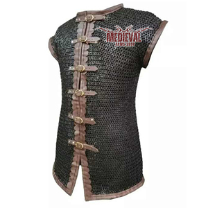 Camisa de malla de acero dulce con ribete de cuero, remachada plana con anillo de arandela, armadura de hauberk sin mangas para disfraz de caballero adulto - Product Image 3