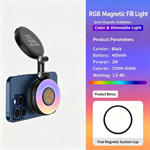 ไฟเซลฟี่แม่เหล็ก RGB 2-in-1 พร้อมขาตั้งโทรศัพท์แบบพับได้ ไฟเติมแบบหมุนได้สองแกน พกพาสะดวก มี 3 โหมดแสงสำหรับโทรศัพท์ - Product Image 3