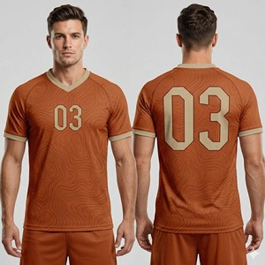 High Quality Custom Sublimated Orange Men Soccer Jersey Breathable V-Neck Contour Print Football Shirt Athletic Wear - Product Image 3