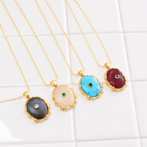 Gemstone Labradorite Turquoise Fancy Shape Pendant 18k Gold Plated Brass Material 22-Inch <b>Cable</b> Chain Lobster Clasp Women's - Product Image 1