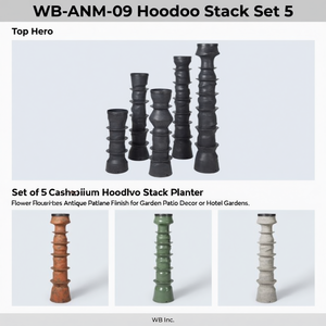 Juego de 5 Macetas Totem Apilables de Aluminio Fundido con Patina Antigua, Decoración Vintage para Jardín y Patio, con Orificio de Drenaje, Macetas para Exteriores - Product Image 3
