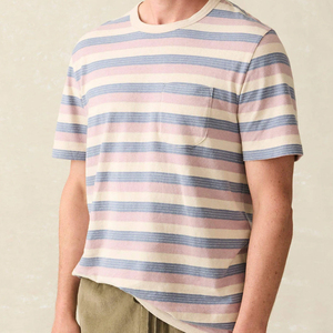 Camiseta de Manga Corta para Hombre, Camisetas de Algodón para Hombre, Camiseta a Rayas de Verano, Camiseta Orgánica con Bolsillo, Camisetas Casuales - Product Image 1