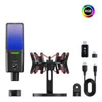 Micrófono de Condensador Cardioide Inalámbrico para Streaming de Juegos con Cancelación Activa de Ruido, Monitoreo en Tiempo Real y Soporte Antivibratorio para PC