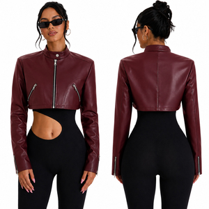 Chaqueta Corta de Cuero Sintético PU para Mujer, Estilo Moto, con Cierre, Chaqueta Biker, Ropa de Calle, OEM ODM - Product Image 3