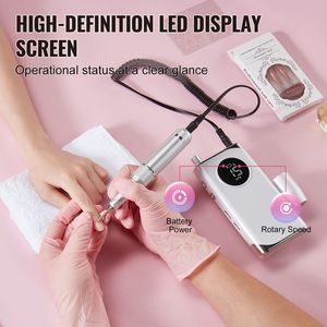 Portable Cordless 40,000RPM Electric Rechargeable <b>Nail</b> Drill LCD Display Acrylic Gel Grinder Tool USB Plug Low 6 Files Included - Product Image 2