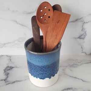 Porte-ustensiles en porcelaine émaillée à la main, finition effet goutte d'eau, paroi épaisse, résistant à la chaleur, base stable, organisateur de rangement pour comptoir de cuisine - Product Image 2