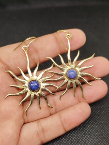 Natural Lapis Lazuli Brass Dangle Drop <b>Earrings</b> Gold Plated Handmade Gemstones Women Boho Jewelry Gift Wholesale - Product Image 5