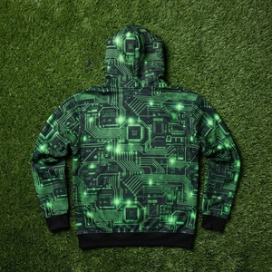 <b>Mens</b> <b>Black</b> Green Circuit Print Pullover Hoodie With Kangaroo Pocket Custom Streetwear <b>Sweatshirt</b> - Product Image 6