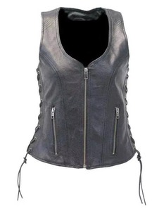 Chaleco de Motocicleta de Cuero Genuino para Mujer, Marca Rao Crafts, Sin Mangas, con Cierre, Bolsillos Múltiples, para Invierno - Product Image 1