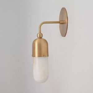 Modern Brass <b>Wall</b> <b>Sconce</b> Round Opal Glass Shade Minimalist Indoor Bathroom <b>Lighting</b> Decor - Product Image 1