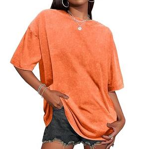 Camisetas Vintage para Mujer al por Mayor, Personalizables, Transpirables, con Logotipo Frontal, Lavado Ácido, Teñido Liso, Algodón Ecológico, Económicas en Venta - Product Image 5