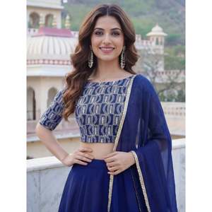 Women's Festive Wear Lehenga Choli in Royal Blue Embroidered Georgette - Product Image 2