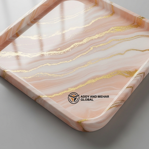<b>Warm</b> Orange & Soft Pink Marble Effect <b>Tray</b> with Gold Border | Contemporary <b>Tray</b> - Product Image 4
