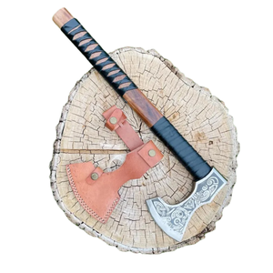 Hache Viking Traditionnelle Faite à la Main en Acier à Haute Teneur en Carbone avec Manche en Bois et Fourreau en Cuir – Couteaux de Chasse Tactiques Utilitaires en Gros - Product Image 1
