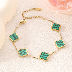 Bracelet réglable en acier inoxydable avec fleur mignonne et trèfle à quatre feuilles pour femmes - Cadeau - Product Image 4