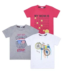 Camisetas OEM para niños con estilo de alta moda, camiseta de manga corta de algodón peinado hilado en anillo con cuello redondo para niños, diseños de impresión personalizados