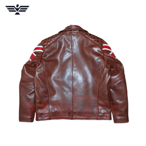 Chaqueta de Motociclista Casual de Cuero Genuino Marrón para Hombre, de Secado Rápido, con Cierre de Cremallera con Logotipo Frontal, Cuello Redondo, para Otoño - Product Image 3