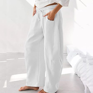 Pantalon de jogging décontracté pour femme en molleton de coton doublé, taille haute, coupe large, avec poches et taille élastique douce, idéal pour le yoga - Product Image 4
