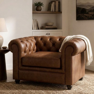 Sillón Chesterfield de Cuero Genuino de Lujo con Respaldo Acolchado Profundo y Diseño Clásico Marrón Vintage para Interiores Elegantes - Product Image 2