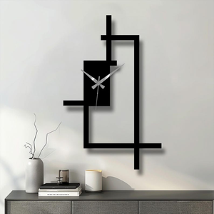 Horloge murale en métal abstraite moderne, horloge rectangulaire géométrique design, horloge noire minimaliste, art mural décoratif, maison contemporaine - Product Image 1