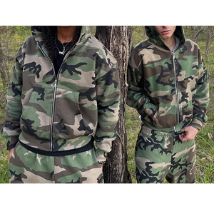 ชุดเซ็ตแทรคสูทผู้ชายลายพรางแบบเทคฟลีซ สไตล์ Y2K สตรีทแวร์ เสื้อฮู้ดซิปและกางเกงขายาวเข้าชุด สองชิ้น ขายส่ง - Product Image 2