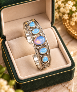 Pulsera de Plata de Ley 925 Oxidada con Ópalo Etíope para Mujer, Elegante, Hecha a Mano, con Engaste de Bisel - Product Image 6
